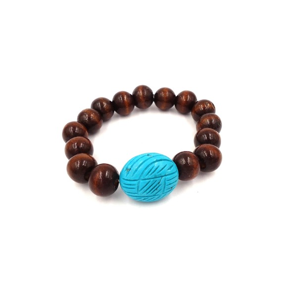 Turquoise Wood Bracelet Handmade Jewelry - Picture 3 of 4